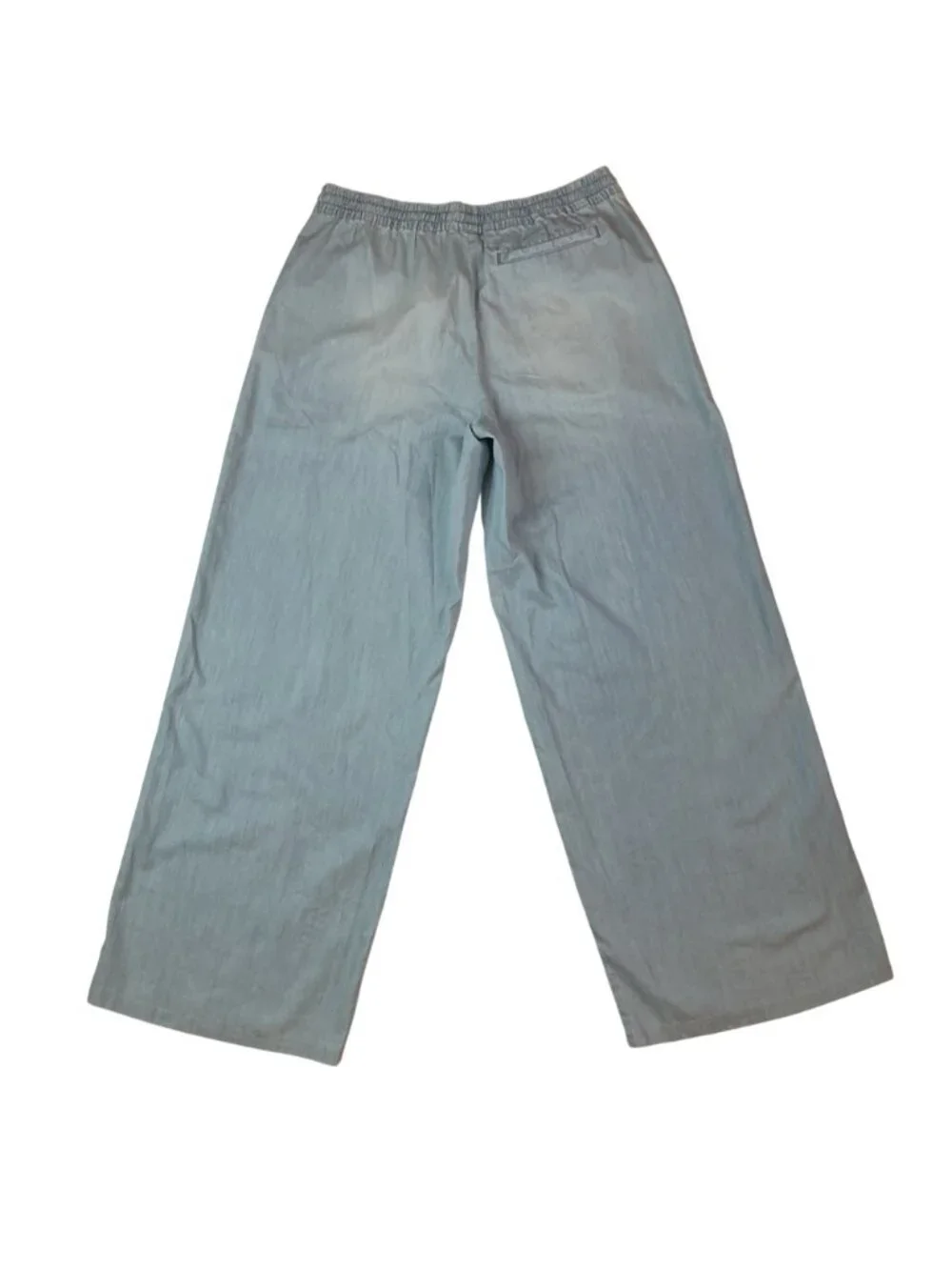 Garnet Hill Wide-Leg Elastic Waist Pants Womens Medium Blue Cotton Tencel Blend